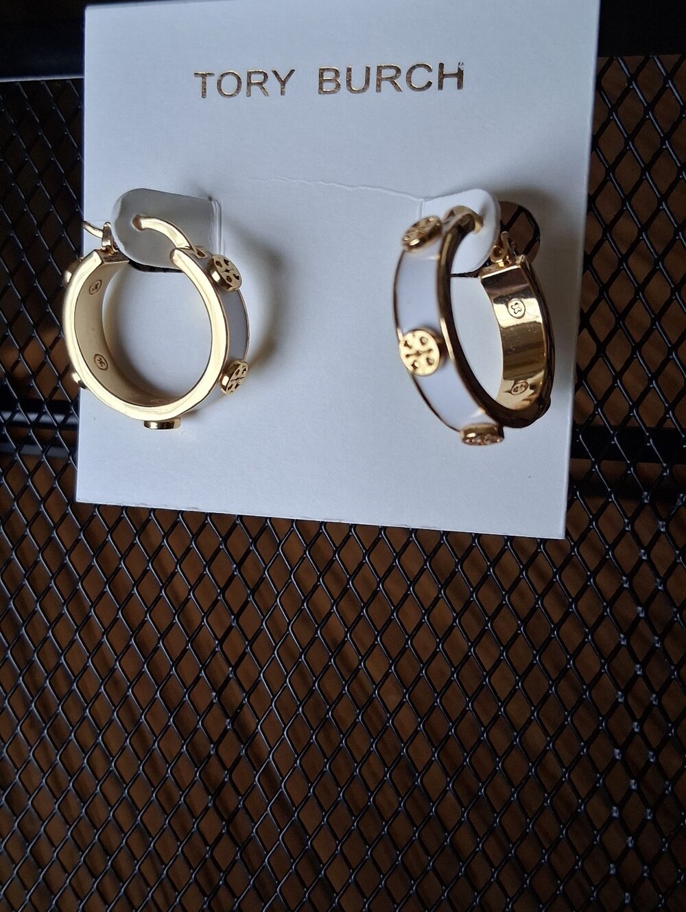 Tory Burch Miller Hoop Earrings Goldtone/White Enamel NWOT